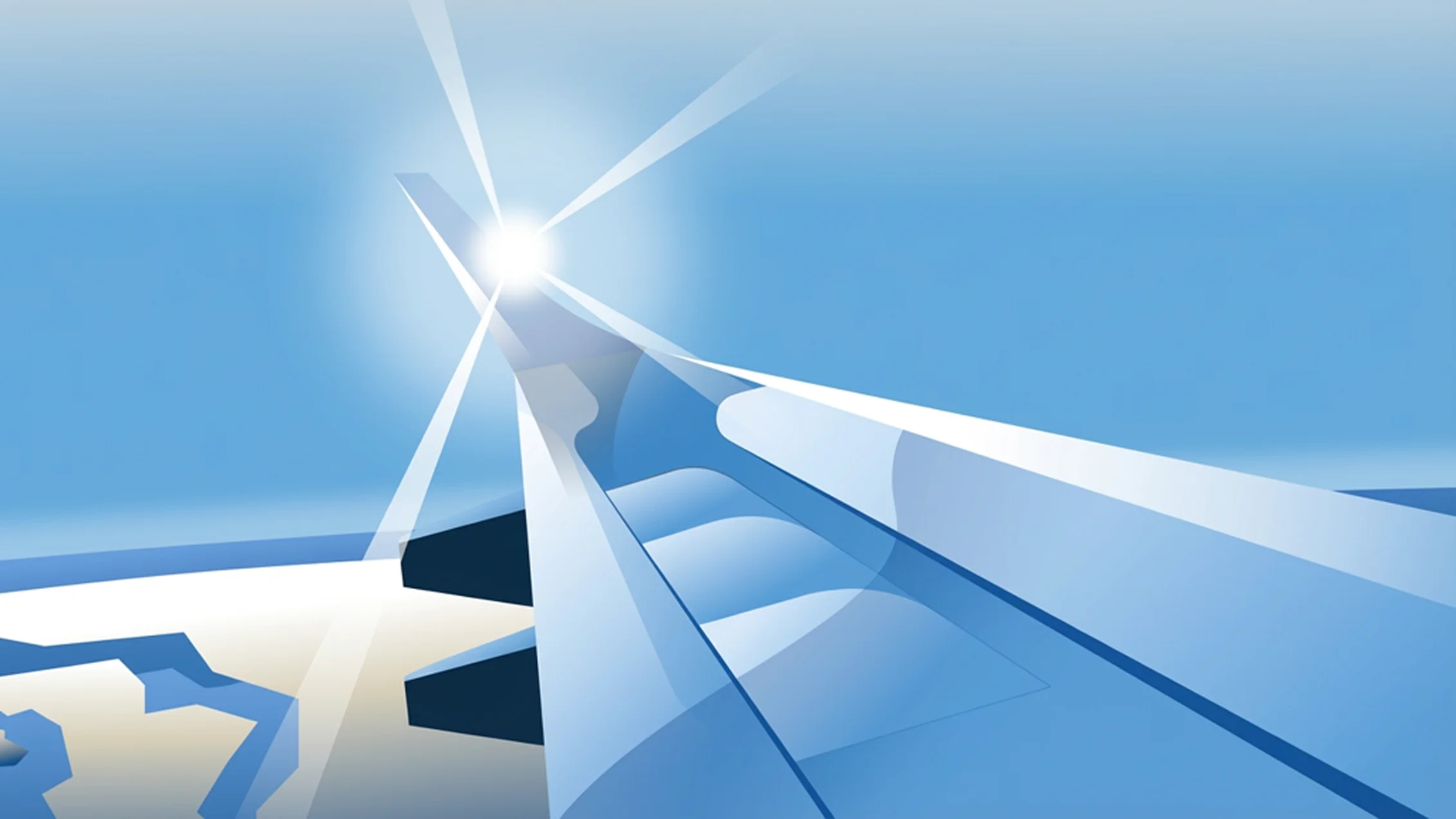 View from airplane window at sunrise